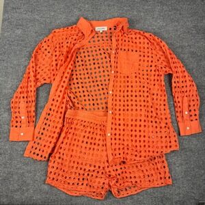 Solid & Striped SET Oxford Tunic Charlie Shorts Womens XL Eyelet Cotton Coral